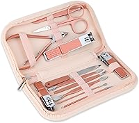 BENLEEDUO 12-in-1 Portable Manicure Set with Pink Leather Case - Stainless Steel Nail Clippers for Travel, Home & Gifts