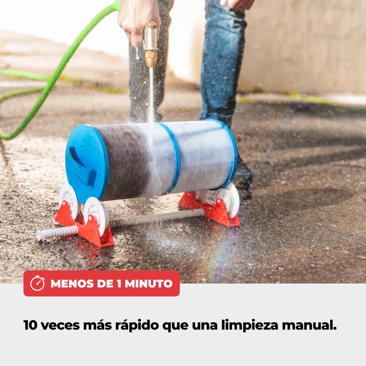 NODI Roller – Limpiador Rotativo de Cartuchos Filtro Piscina y SPA | Limpia en 1 Min | Ahorra 90% Agua | Limpio y Sin Esfuerzo | Compatible 95% Cartuchos | Chorro Potente o Hidrolimpiadora