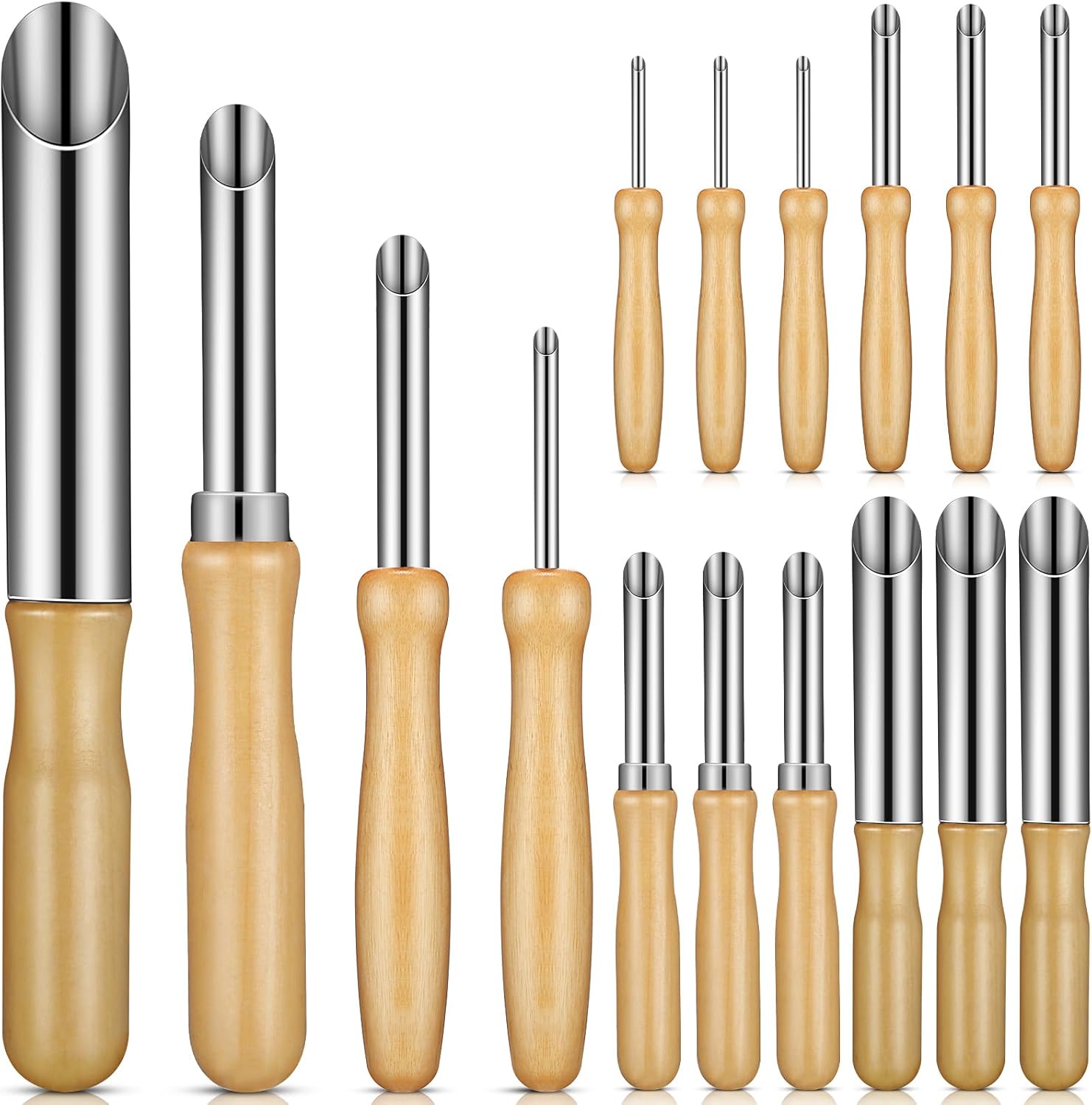 Leriton 16 Pieces Clay Hole Cutters Stainless Steel Circle Shaping Clay Tools Wooden