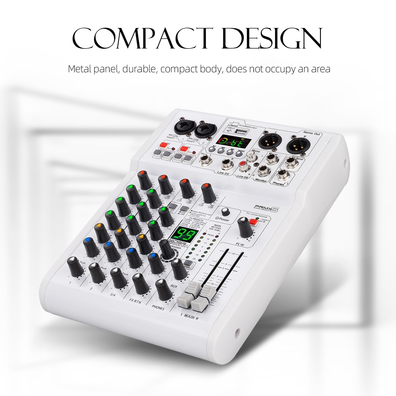 Controller DJ, Mixer, mixer DJ con 5.0 BT, riverbero digitale DSP 99, registrazione USB, qualità da studio 24 bit/192 kHz for studio, live