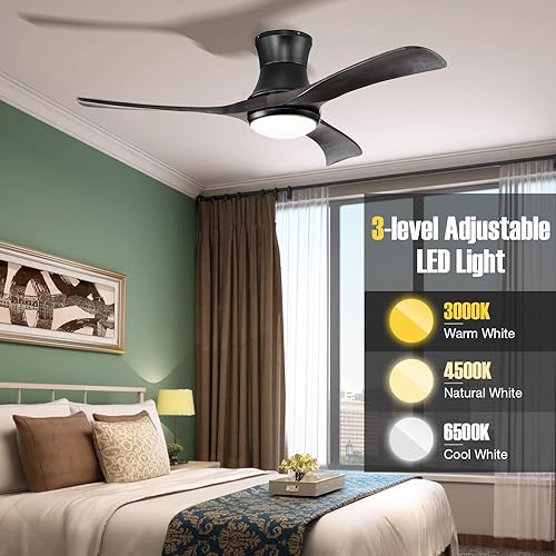 Miniatura 3 de GOFLAME Ventilador de techo de 52 pulgadas con luz LED ventilador de techo moderno con 6 velocidades de viento 3 colores de luz ajustables cuchillas