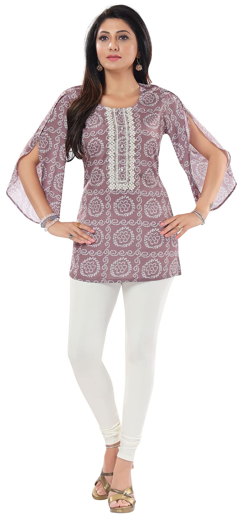 UnifiedclothesIndian Kurtis for Women: Premium Ethnic Tops - Stylish Tunics for Casual, Party & Festive Wear CK05 Thread Embroidery Art Silk Brown Graphic Kurti Tunic Casual Shirt