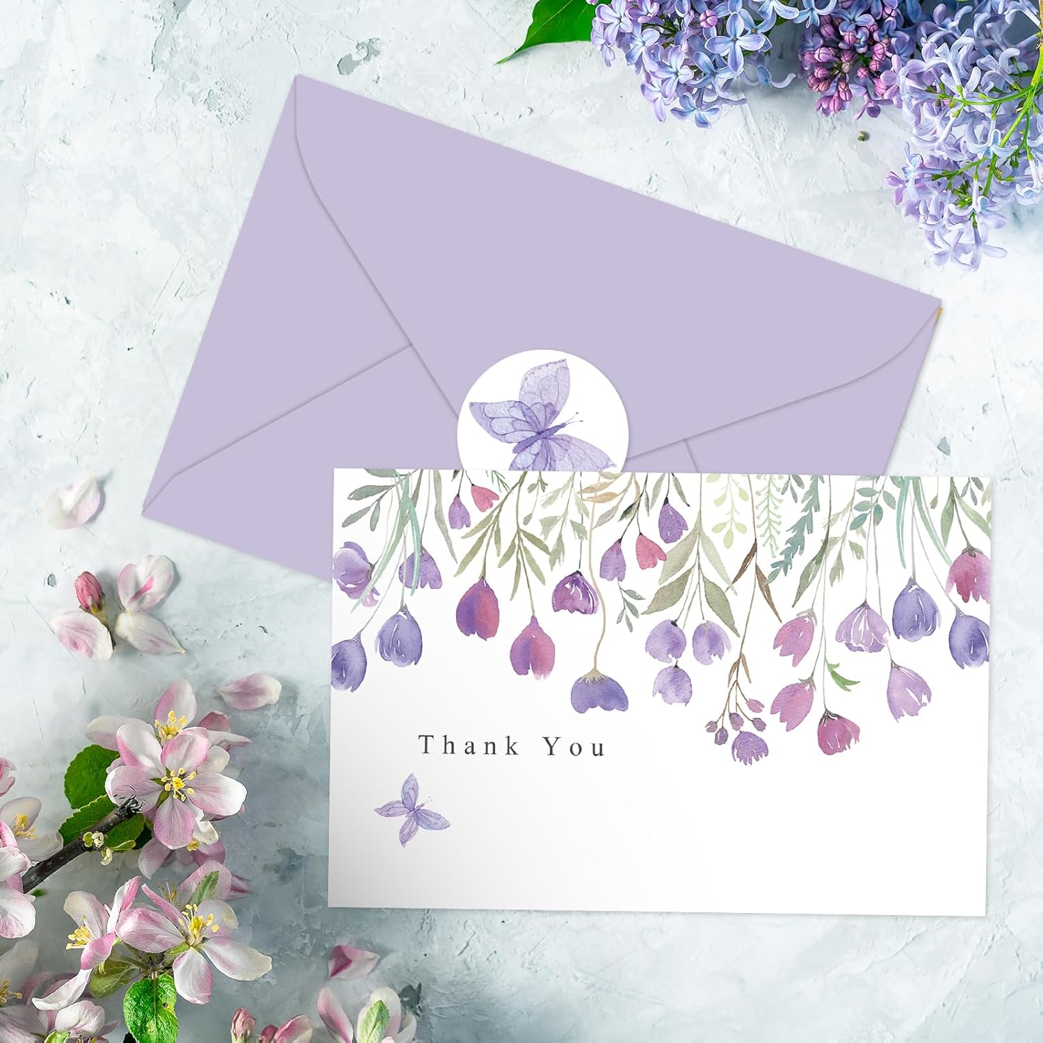 Whaline 32 Pack Purple Floral Thank You Cards Wildflower Greeting Cards with Envelopes Stickers Blank Note Cards for Wedding Bridal Baby Shower Birthday, 4 x 6 Inch - Image 4