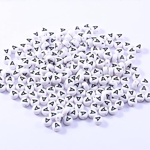 Miniatura 3 de 1000 cuentas redondas planas de letras de 0.276 x 0.157 pulgadas con letra A, cuentas acrílicas blancas para hacer joyas