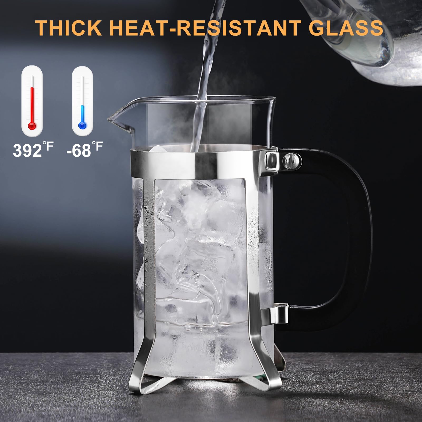Cafetière A Piston Cafetière à Piston Française ParaCity - Mini Cafetière De Camping En Inox 304 Avec Filtre Multi-couches Et Verre Résistant à La Chaleur - 355 Ml Pour Café Chaud Et