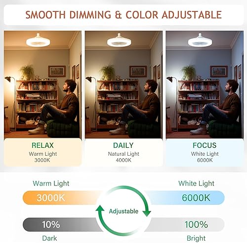 Miniatura 3 de Ventilador de techo con luz, control remoto, ventilador de bombilla de base E26, ventilador pequeño inalámbricoinalámbrico de 10 pulgadas, 3