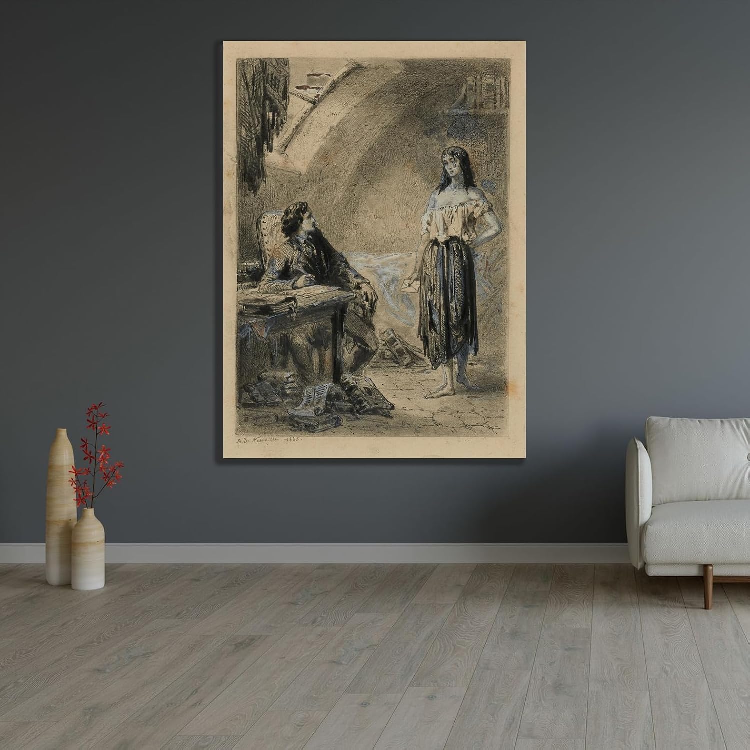 ArtDirect Eponine at Marius A Rose in Misery (1865) Unframed Art Print Giclee Poster by Alphonse Marie De Neuville - Ready for Framing with Customization Sizes 7x10, 10x14, 15x20, 24x33, 35x48 and 44x60 inches