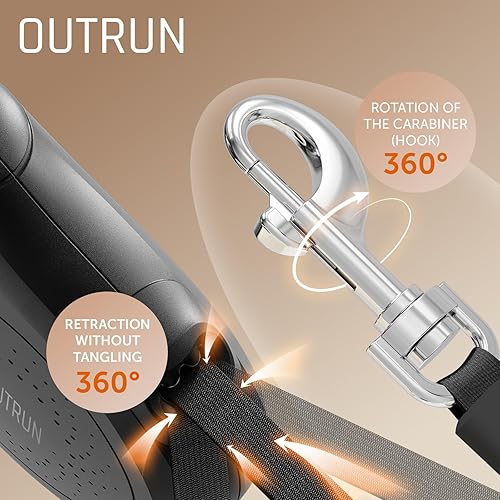 Miniatura 6 de OUTRUN Correa retráctil resistente para perros, correa de paseo para perros de 16 pies para perros pequeños y medianos de hasta 55 libras, sin