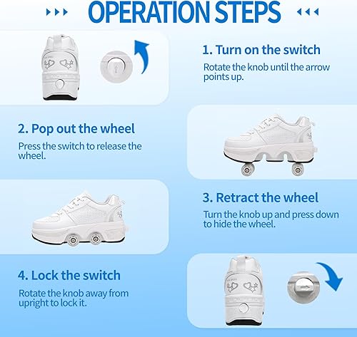 Miniatura 3 de Zapatillas de Patines de Ruedas para Niñas, Niños, Mujeres, Hombres, Zapatos de Patinaje de Doble Fila, Zapatillas con Ruedas Retráctiles, Patines