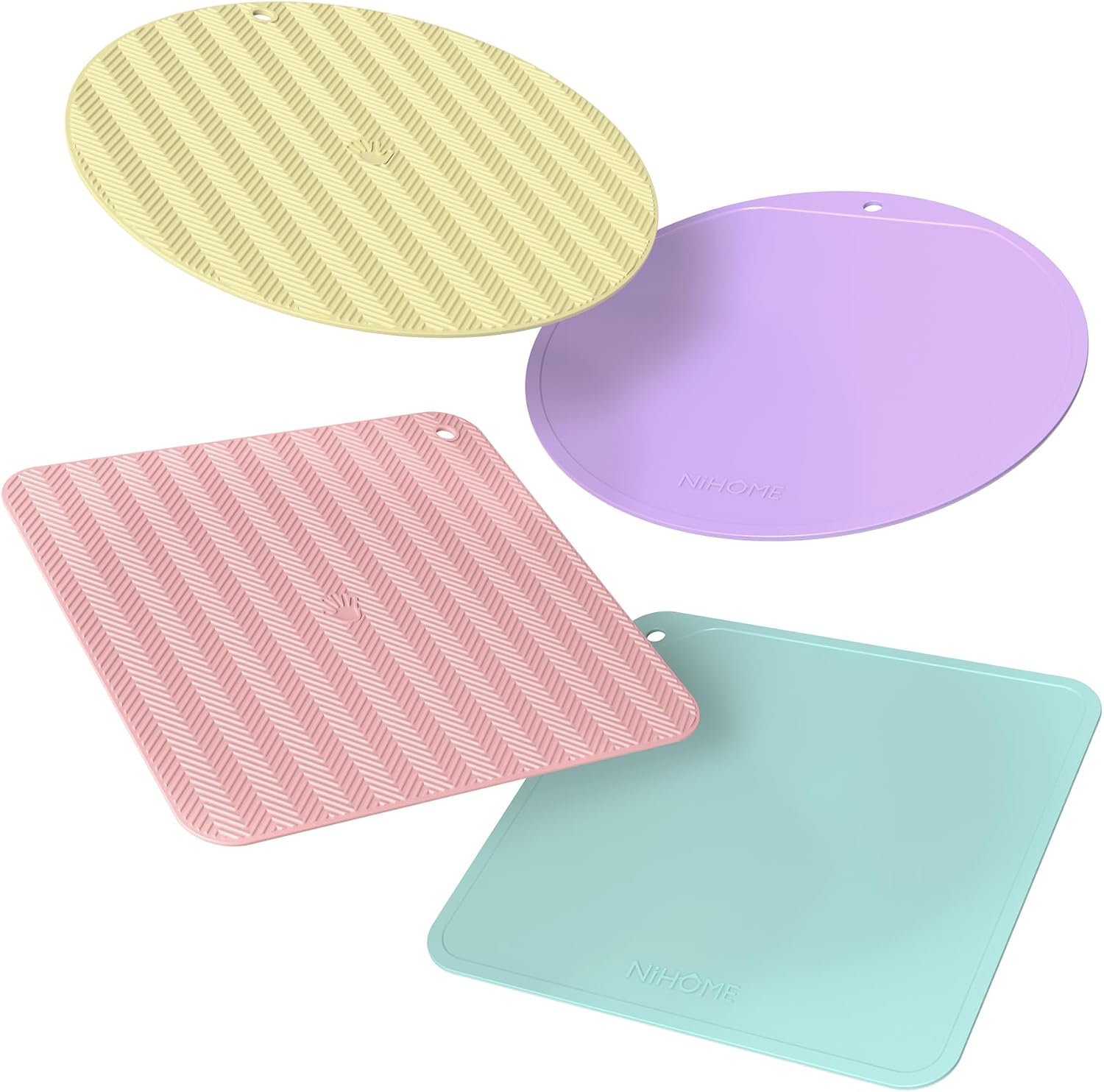 NiHome Silicone Jar Opener Grippers Set (4 Pack) – Non-Slip Palm Texture Lid Opener Pads, 6 Inch Wide Grip for Bottles and Caps, Food Grade, Square & Round(Macaron Pastel Colors)