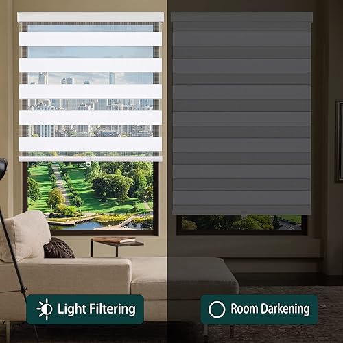 Vista 2 de Persianas enrollables de cebra, persianas enrollables para ventanas, tamaño personalizado, doble capa, sin cables, control de luz transparente