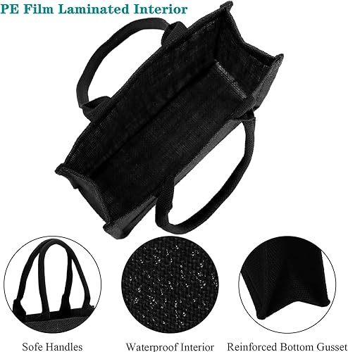 Miniatura 4 de DEAYOU Paquete de 8 bolsas de arpillera con asa, bolsas de regalo de yute reutilizables, bolsa de playa pequeña laminada en el interior, bolsa de