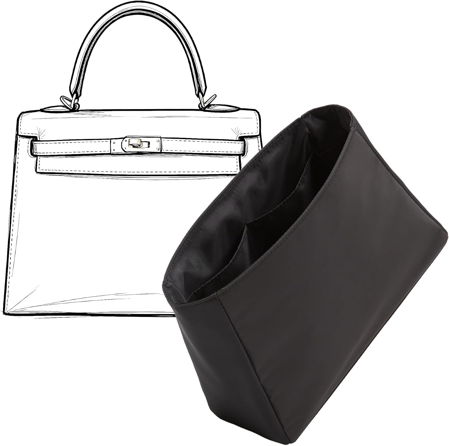 Nylon Purse Organizer Insert for Hermes Kelly 25, Black