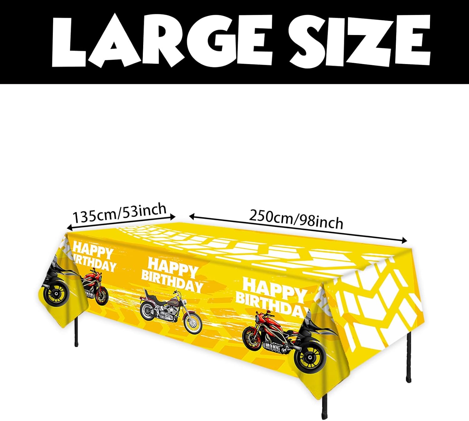 Motorcycle Happy Birthday Tablecloth Motorcycle Party Supplies Car Theme Boys Girls Yellow Birthday Party Supplies Party Picnic Camping Table Cover Decorations