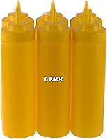 Vista 1 de Paquete de 8 botellas de plástico amarillo de 24 onzas para condimentos, salsas, aderezos, artes y manualidades, salsa de tomate, mostaza, aceite