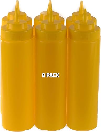 Paquete de 8 botellas de plástico amarillo de 24 onzas para condimentos, salsas, aderezos, artes y manualidades, salsa de tomate, mostaza, aceite,