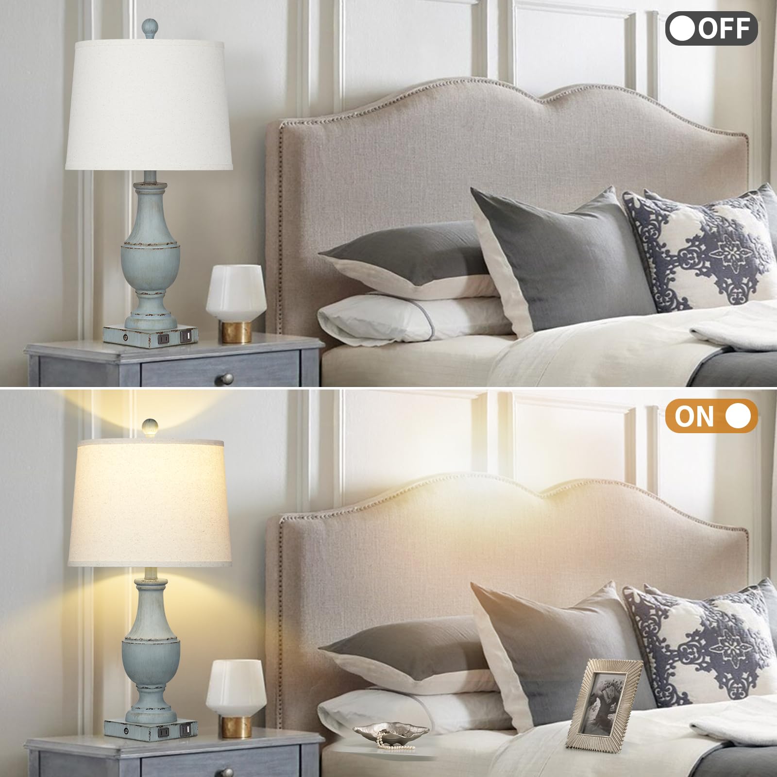 Farmhouse Table Lamps, Rustic 26" Touch Control Bedside Lamps with USB A+C Charging Ports & AC Outlet, Vintage 3-Way Dimmable Traditional Classic Nightstand Lamp for Living Room Bedroom Office Decor