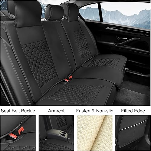 Miniatura 4 de Elantrip Juego completo de fundas de asiento de automóvil de piel sintética de lujo con diseño acolchado de diamante, impermeable, 0.197 in de