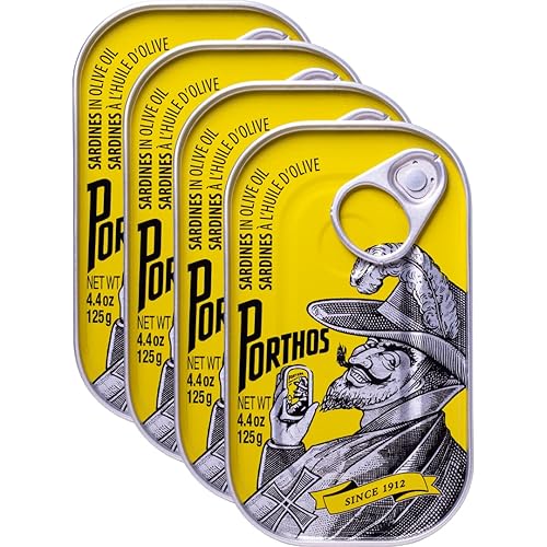 Porthos Sardinas en aceite de oliva  Selección Seafood Aficionado Choice  Paquete de 4  Sardinas portuguesas  lata de 4.4 onzas
