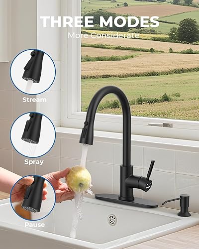 Vista 77 de WEWE grifo de cocina de una sola manija, de arco alto, extraíble, níquel pulido, grifos para fregaderos de cocina de una sola palanca, de acero