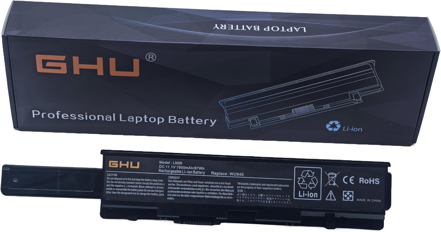 GHU New 9 Cells 87Wh Battery Compatible with Dell Studio 1535 1536 1537 1555 1557, 1558, PP33L, PP39L Battery WU946 WU965 WU960 KM958 MT264 Mt276 KM965 KM887 PW773 KM904 KM907 312-0701 7800 mAh