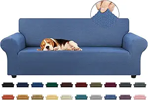 KEKUOU Stretch Sofa Cover Slipcover ,Couch Covers for 3 Cushion Couch Sofa pet Friendly (78"-94") Furniture Protector Sofa with Elastic Bottom for Kids,Dog, Jacquard Small Checked(Large,Riverside)