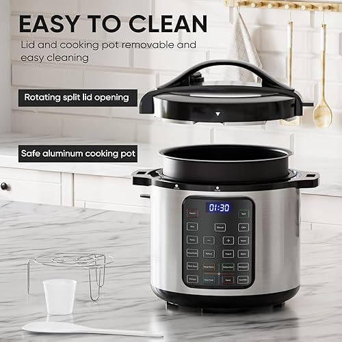 Miniatura 4 de DUMOS Olla a presión eléctrica 16 en 1 de 8 cuartos de galón de acero inoxidable para presión, arroz, vaporera, yogur, cocción lenta, color negro