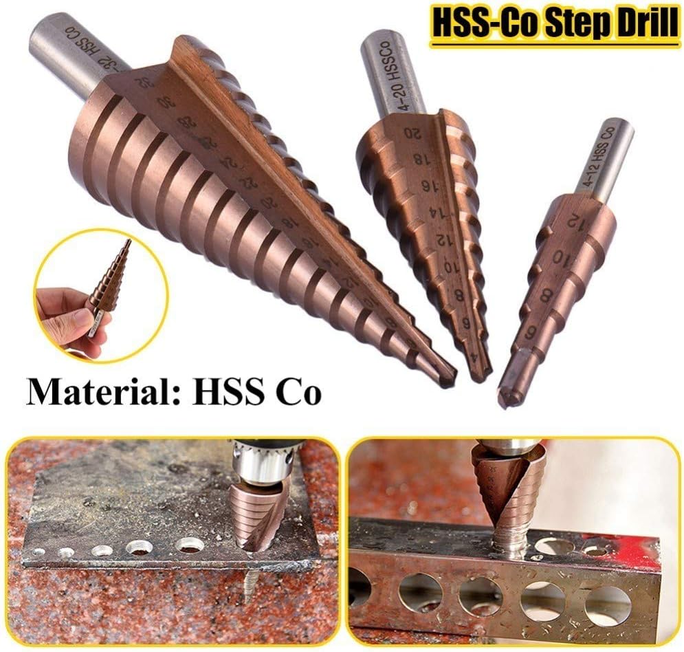 HSS-CO M35 Step Drill Bits Cut Tool， Step Drill for DIY Woodworking, Plastic Wood 6-24mm