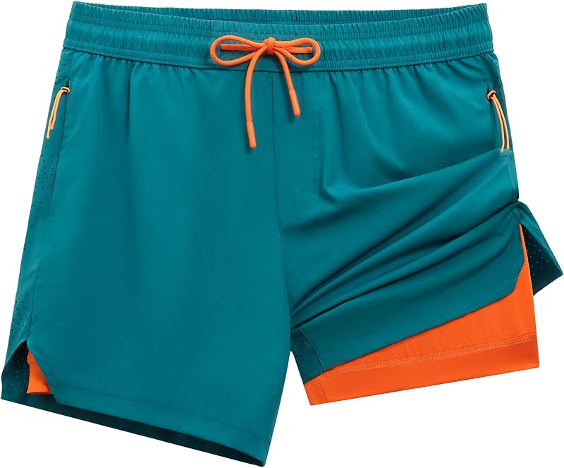 APTRO 2 in 1 Men's 5'' Athletic Running Shorts with Liner and Zipper Pockets Basketball Tennis Gym Workout Shorts