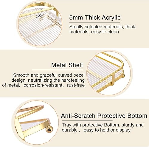 Miniatura 3 de Sliner Bandeja decorativa acrílica dorada rectangular para perfumes, bandeja de tocador para cosméticos, soporte de perfume de metal adornado para