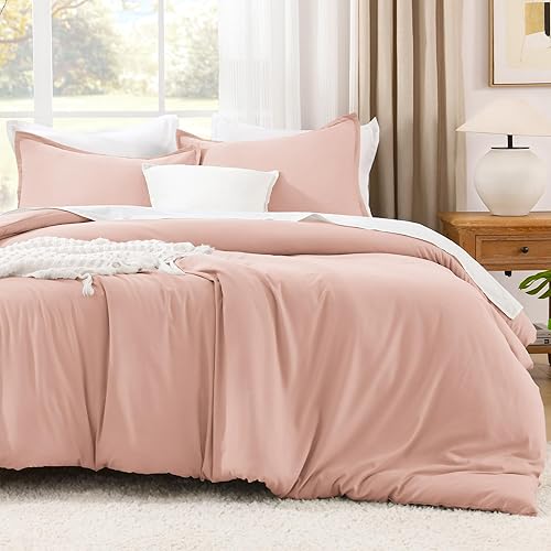 Miniatura 2 de Litanika Juego de edredón rosa tamaño Queen de 3 piezas para niñas y mujeres, juego de ropa de cama liso para todas las estaciones (edredón de 90 x