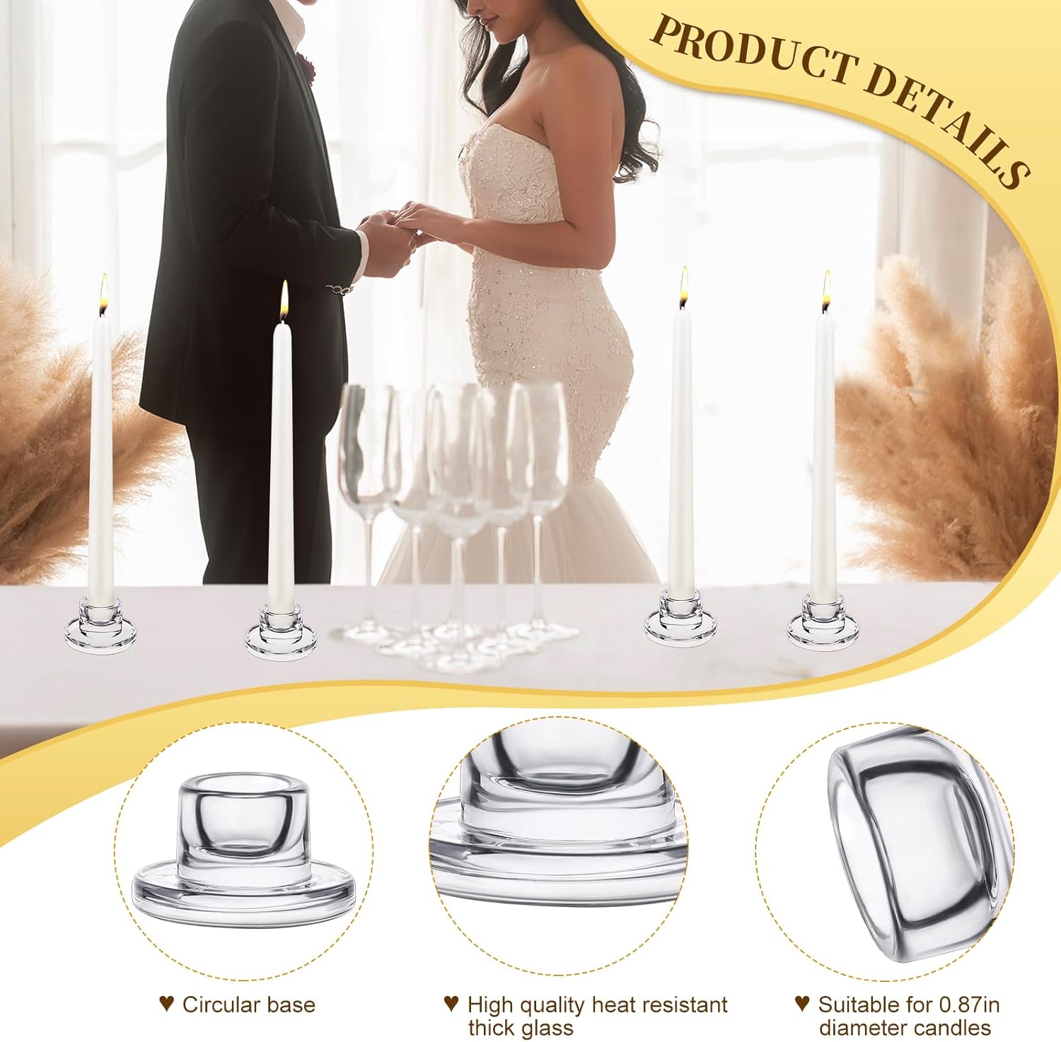 36 PCS Glass Taper Candle Holders Bulk Candlestick Holders Clear Short Tapered Candle Stick Holder Decor Set for Table Centerpiece Wedding Party Advent Christmas Home Decorations (36, Clear) - Image 3