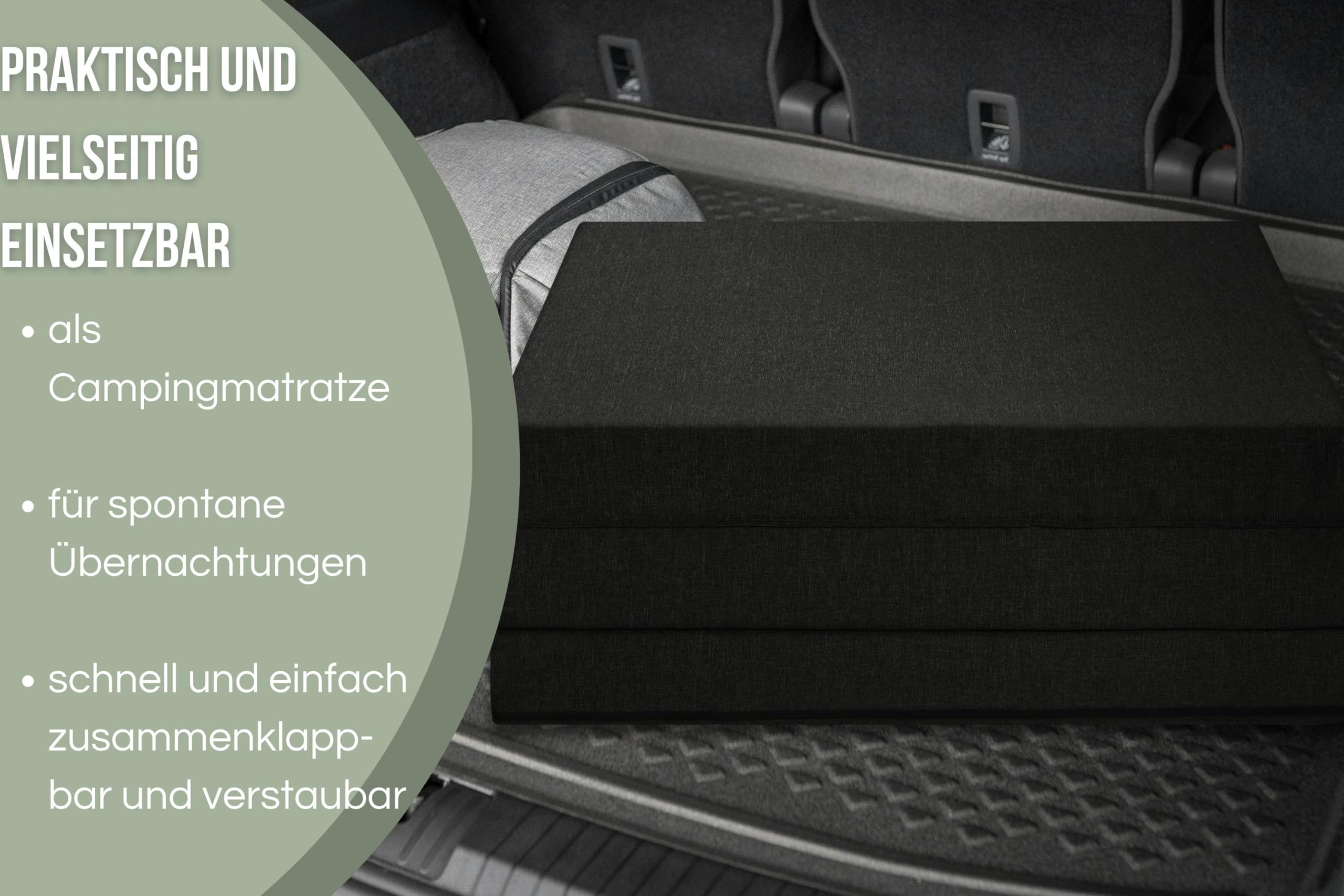 Badenia Trendline Faltbare Gästematratze 196 x 65 x 8,5 cm – Klappmatratze mit strapazierfähigem Mikrofaser-Bezug, ÖKO-TEX Zertifiziert, Schwarz, Deutscher Qualitätsstandard