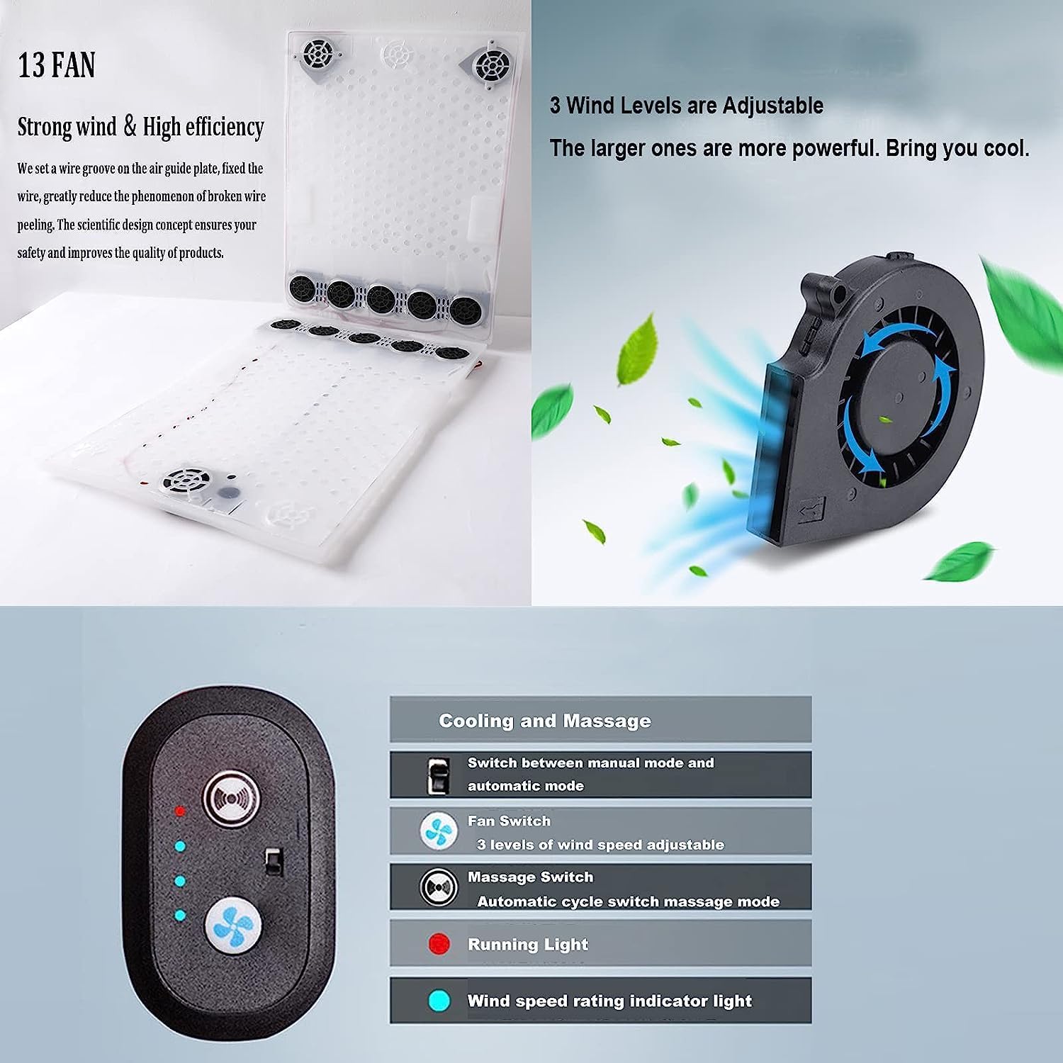 Car Cooling Cushion With 8 Ventilation Fans, Low Noise, 12V-24V Vibration Massage Function, Suitable for Car Seats, Home and Office Chairs Car Cooling Cushion With 8 Ventilation Fans, Low Noise, 12V-24V Vibration Massage Function, Suitable for Car Seats, Home and Office Chairs