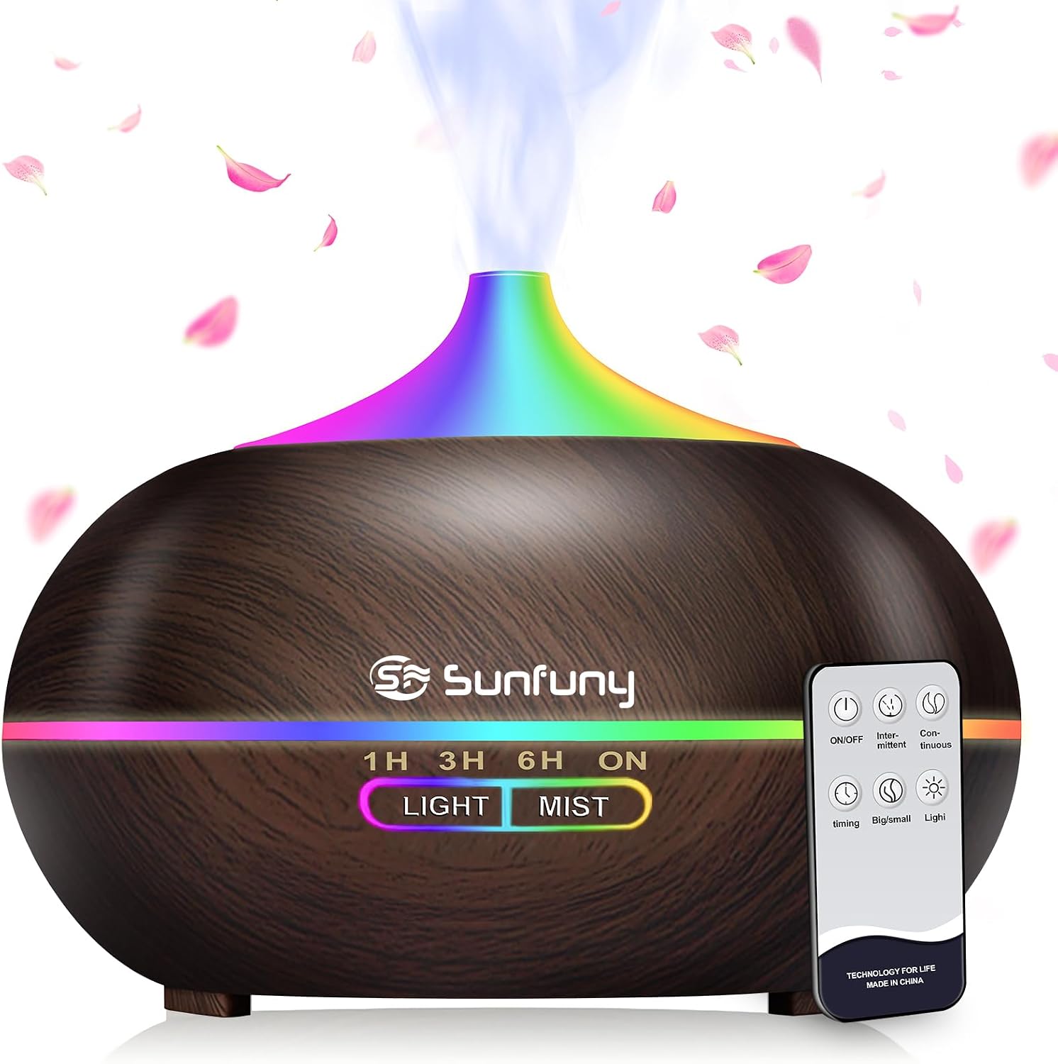 Essential Oil Diffuser 550ml, Ultrasonic Aroma Diffuser with Remote Control, Diffuseur D'huile Essentiel Aromatherapy Humidifier Fragrant Oil Vaporizer with 8 LED Light for Home,Dad's Gift (Dark Wood)