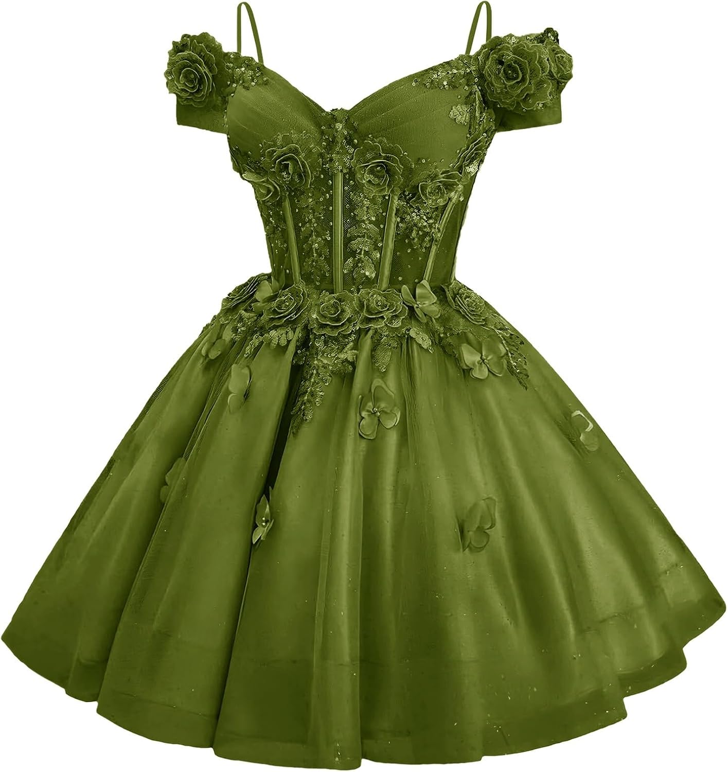 Tulle Homecoming Dresses for Teens Lace 3D Floral Short Prom Dress Spaghetti Strap Quinceanera DAMA Dress
