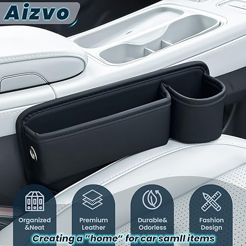 Miniatura 2 de Paquete de 2 organizadores para llenar huecos para asiento de automóvil con portavasos, cuero de primera calidad, ajuste universal, mantiene las