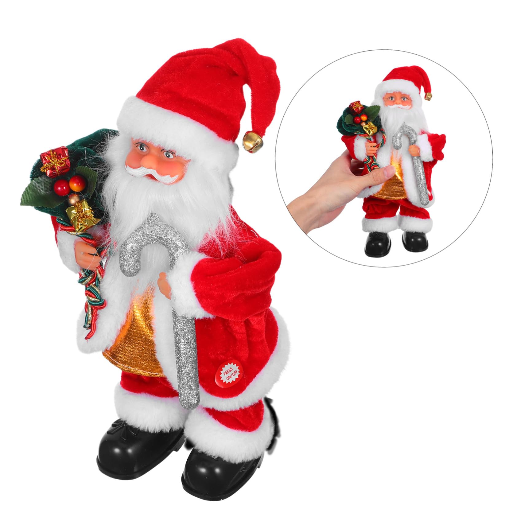 YARNOW Juguete de Papá Noel Eléctrico con Música y Brazos Móviles para Decoración Navideña para Fiestas de Navidad y Ambientación Festiva