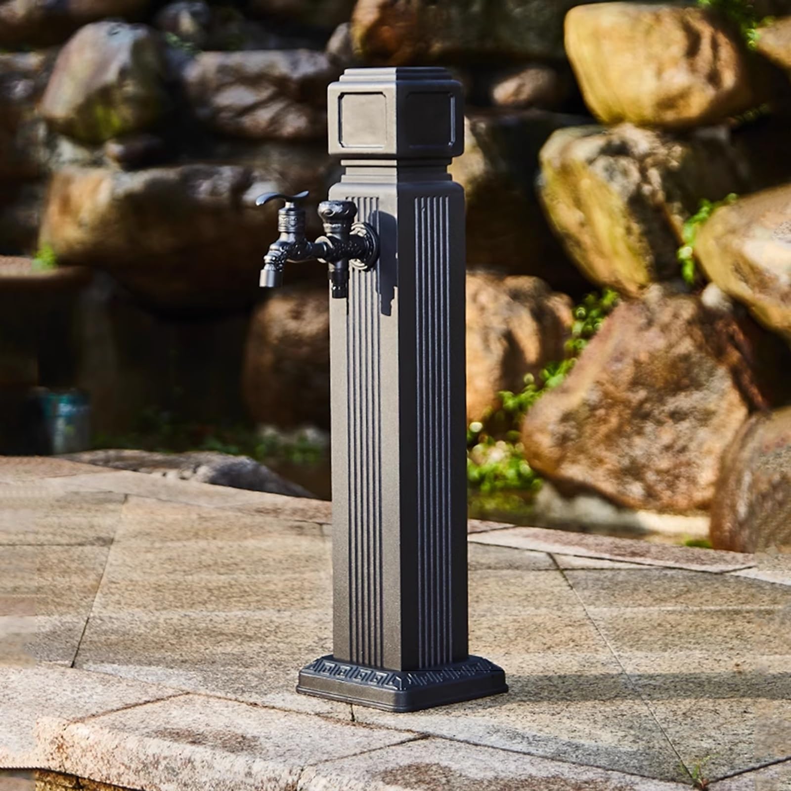 WOTZOV Outdoor Stainless Steel Water Column Fountain - Freestanding Decorative Hydrant For Garden Irrigation & Washing, 33.5In Garden Water Feature, Stylish Water Dispenser，Black 65cm/25.6in