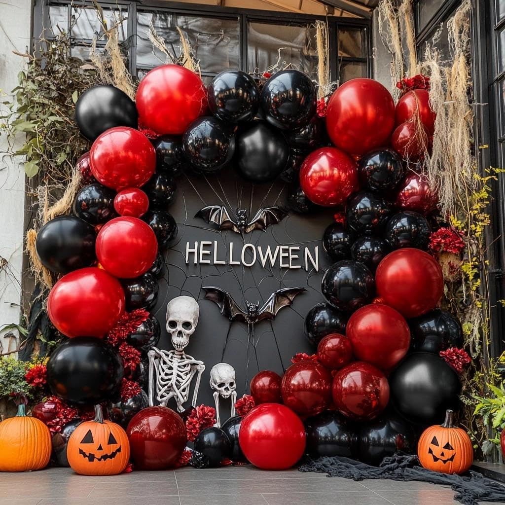 Red Blue Balloon Garland Double Stuffed Red Black Balloons Black Blue Sliver Balloons for Birthday Anniversary Halloween Football Party Arch Decorations