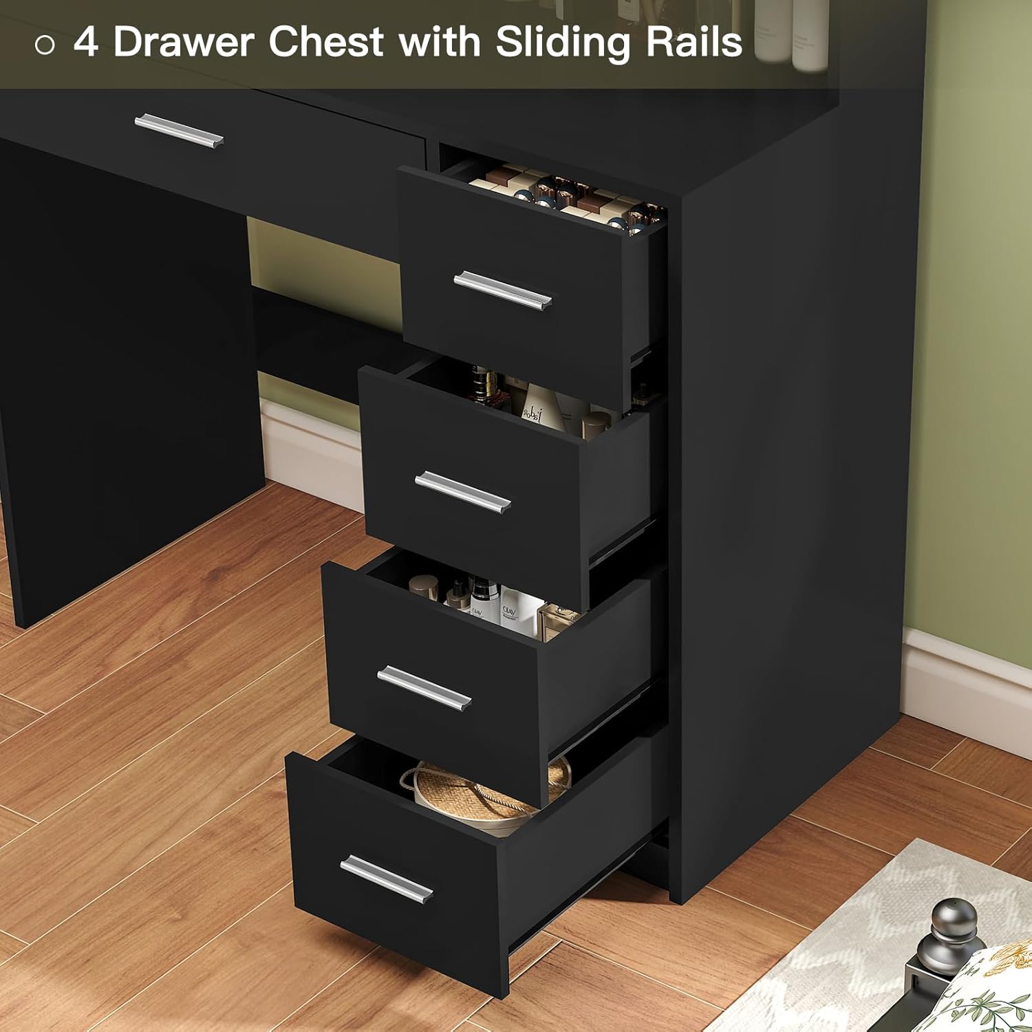 Quimoo Makeup Vanity Desk with 4 drawer chest and sliding rails