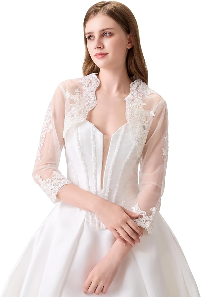 Amazon.com: Women's Wedding Top Lace Jacket for Bride Lace Bolero Jacket  Long Sleeve Ivory S : Clothing, Shoes & Jewelry