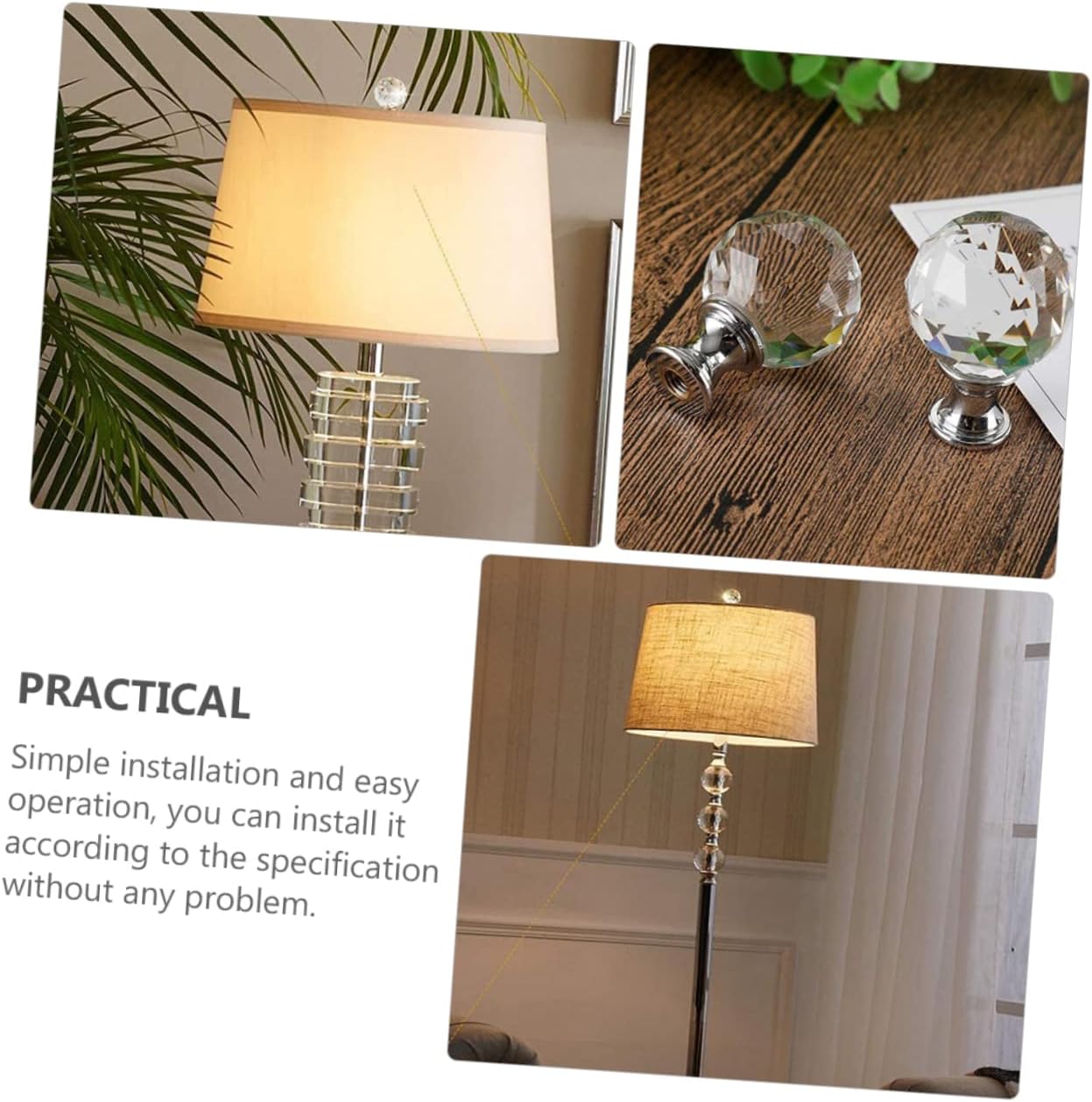 POPETPOP 2pcs Crystal Lampshade Holder Knob Easy Install Silver Finial Lampshade Cap for Decorative Lighting