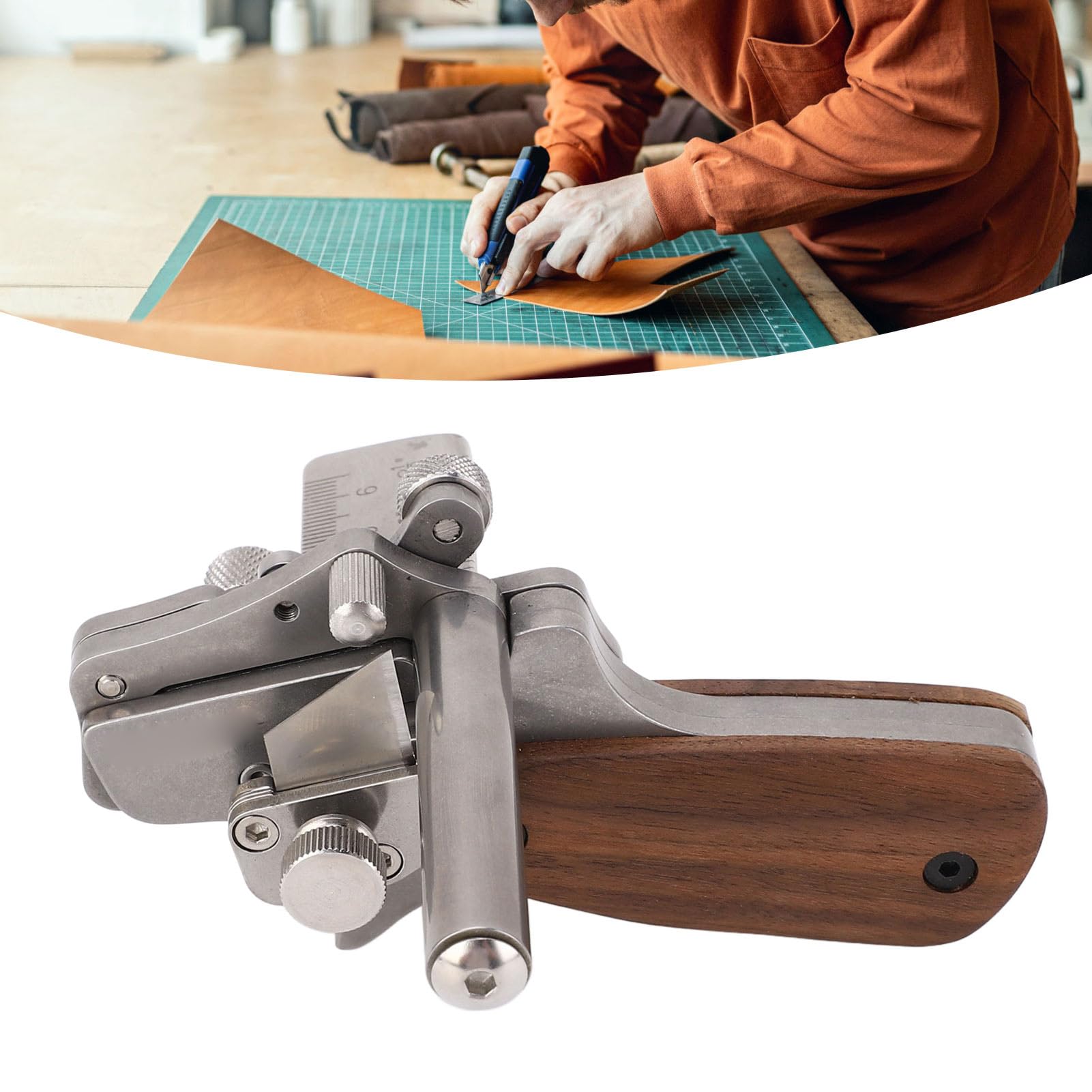 Herramienta Cortadora de Tiras de Cuero de Mano, Herramienta Artesanal de Acero Inoxidable 304 con Hoja de 18 Mm, Herramienta Cortadora de Cinturón de Cuero Manual Ajustable a