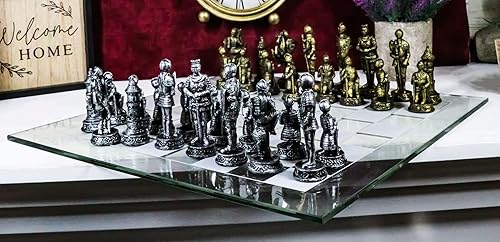 Miniatura 9 de Ebros Medieval Warfare Age of Knights and Kings Resina Soldier Castle Knighthood - Juego de piezas de ajedrez con tablero de vidrio, juego de
