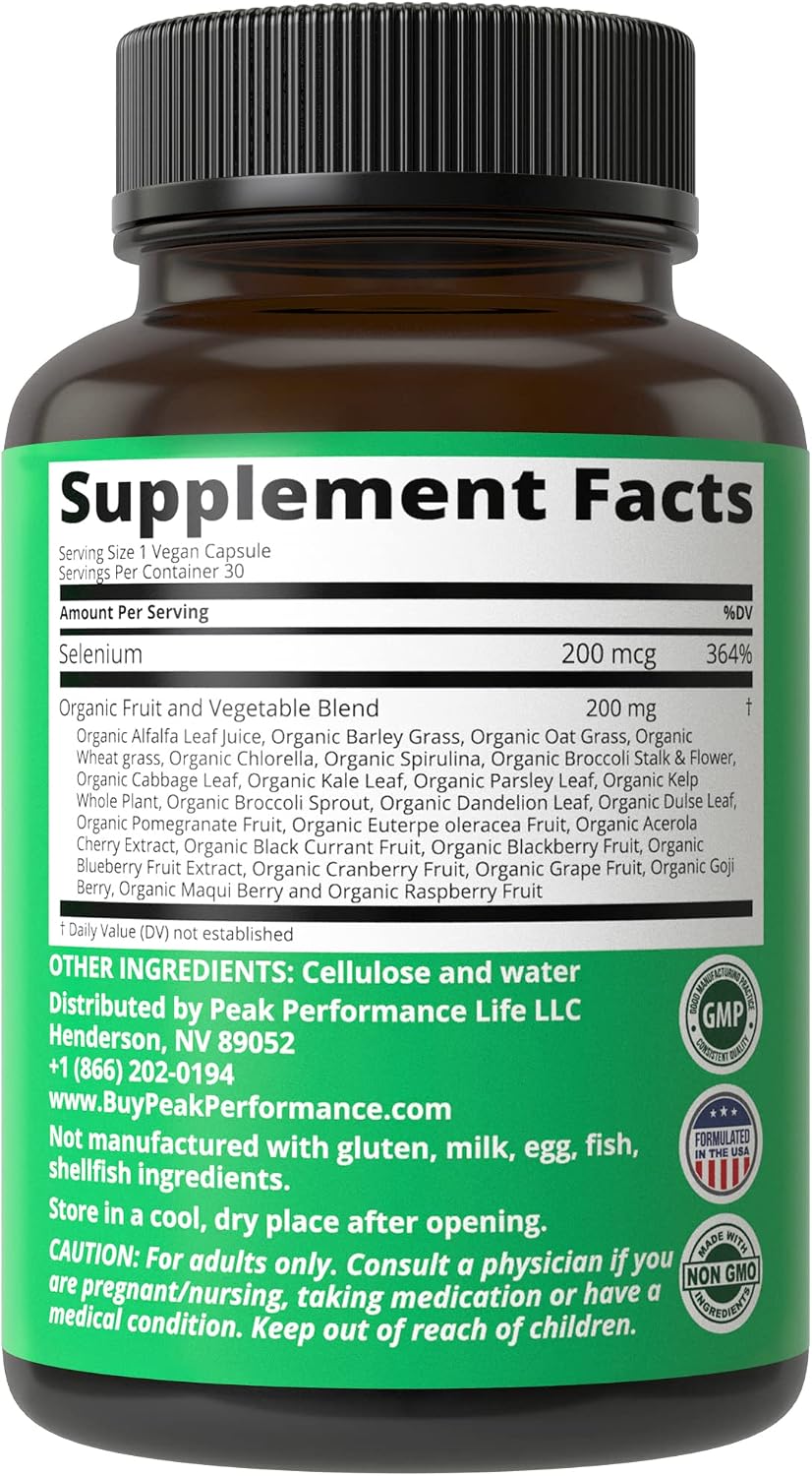 Raw Whole Food Selenium Supplement - Pure Selenium Vegan Capsules for Immune System, Thyroid Support, Heart Health, Prostate. Superior Absorption 30 Pills