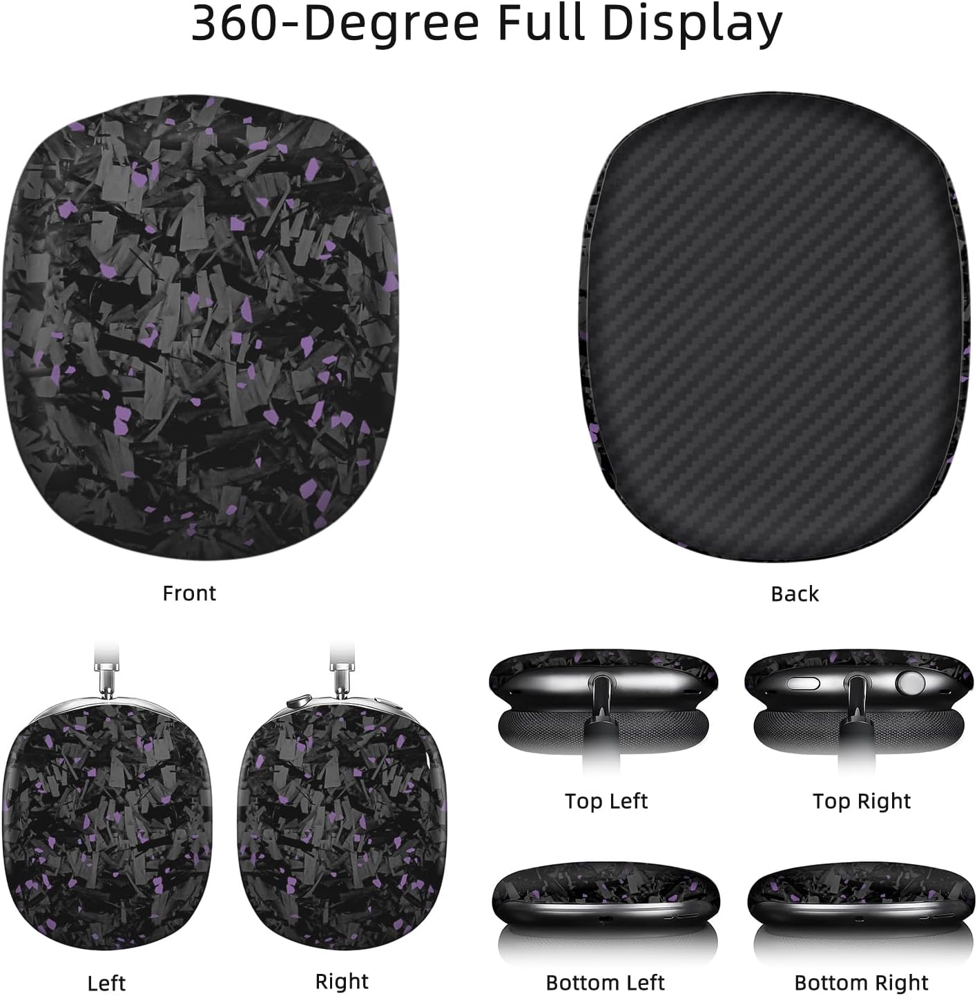 MONOCARBON Real Carbon Fiber Case for AirPods Max (2024/2020), Military-Grade Protective Hard Cover for Apple Headphones, Unique Forged Matte, Scratch-Resistant, Essential Accessories-Matte Purple