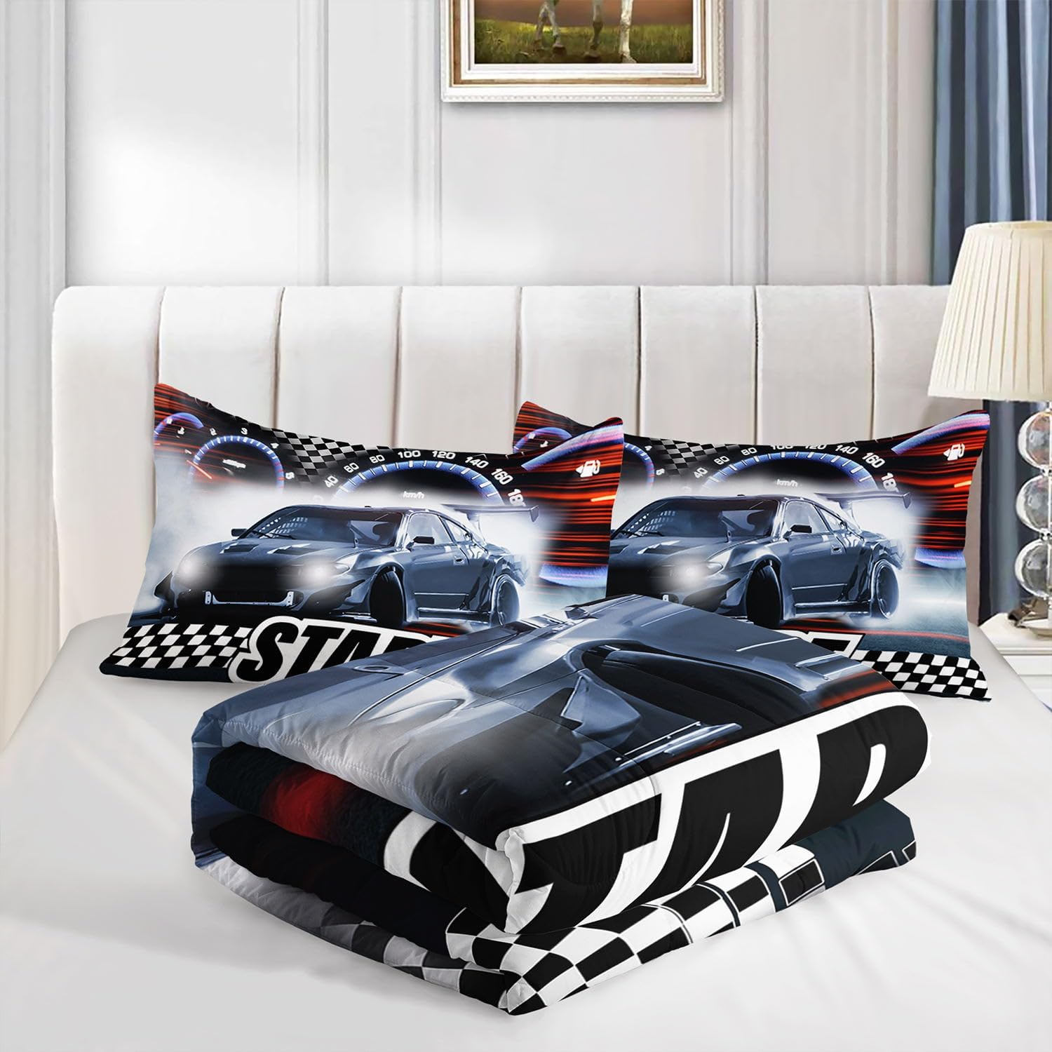 Cars Printed Bedding Set, 3pcs (1 Comforter + 2 Pillowcases) for Boys & Girls, All Seasons (Twin) image 4
