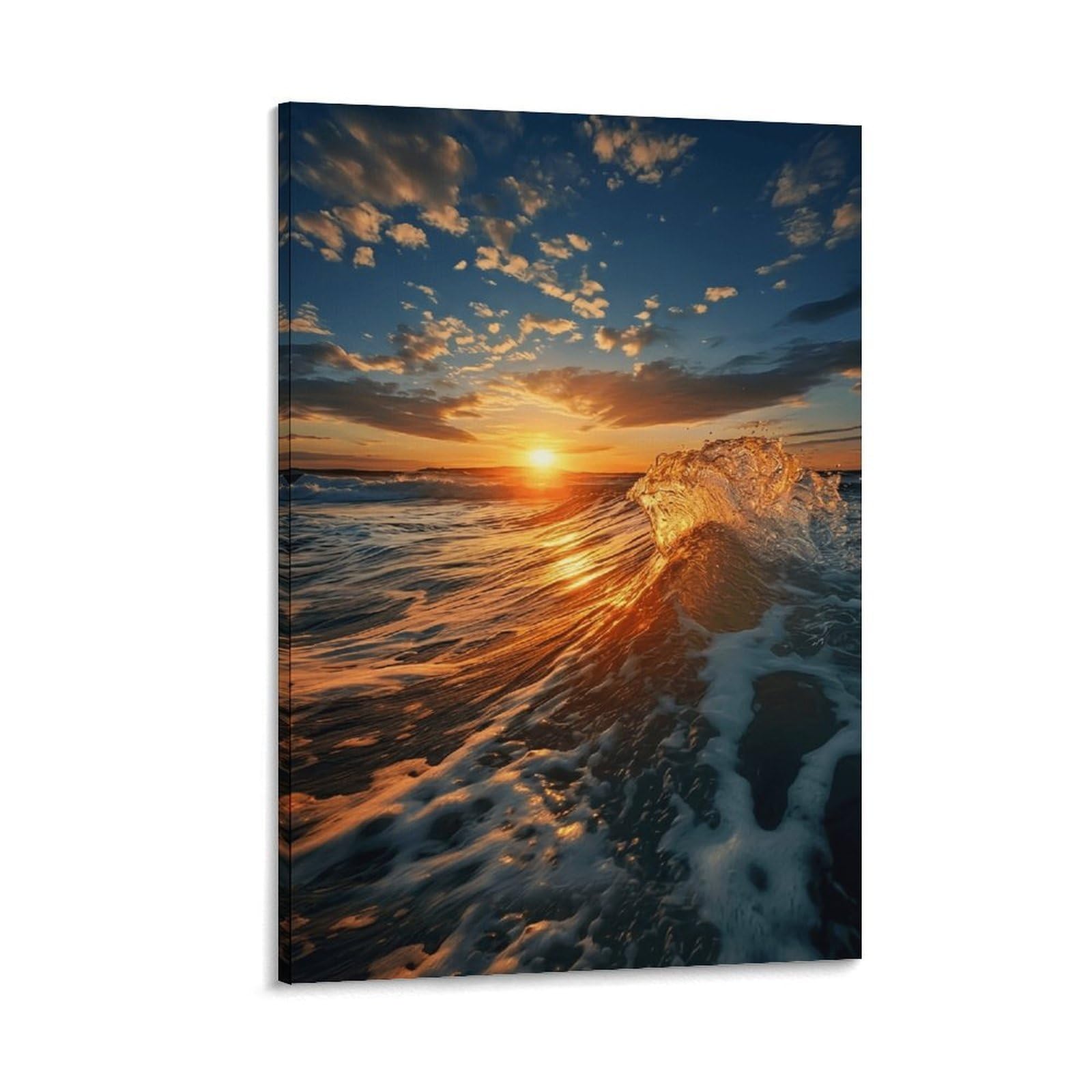 XPASHIQWC Golden Ocean Wave Wall Decor Poster Sunset Canvas Prints Picture Modern Canvas Wall Art Picture Wall Hanging for Home Decorations 20x30inch(50x75cm)