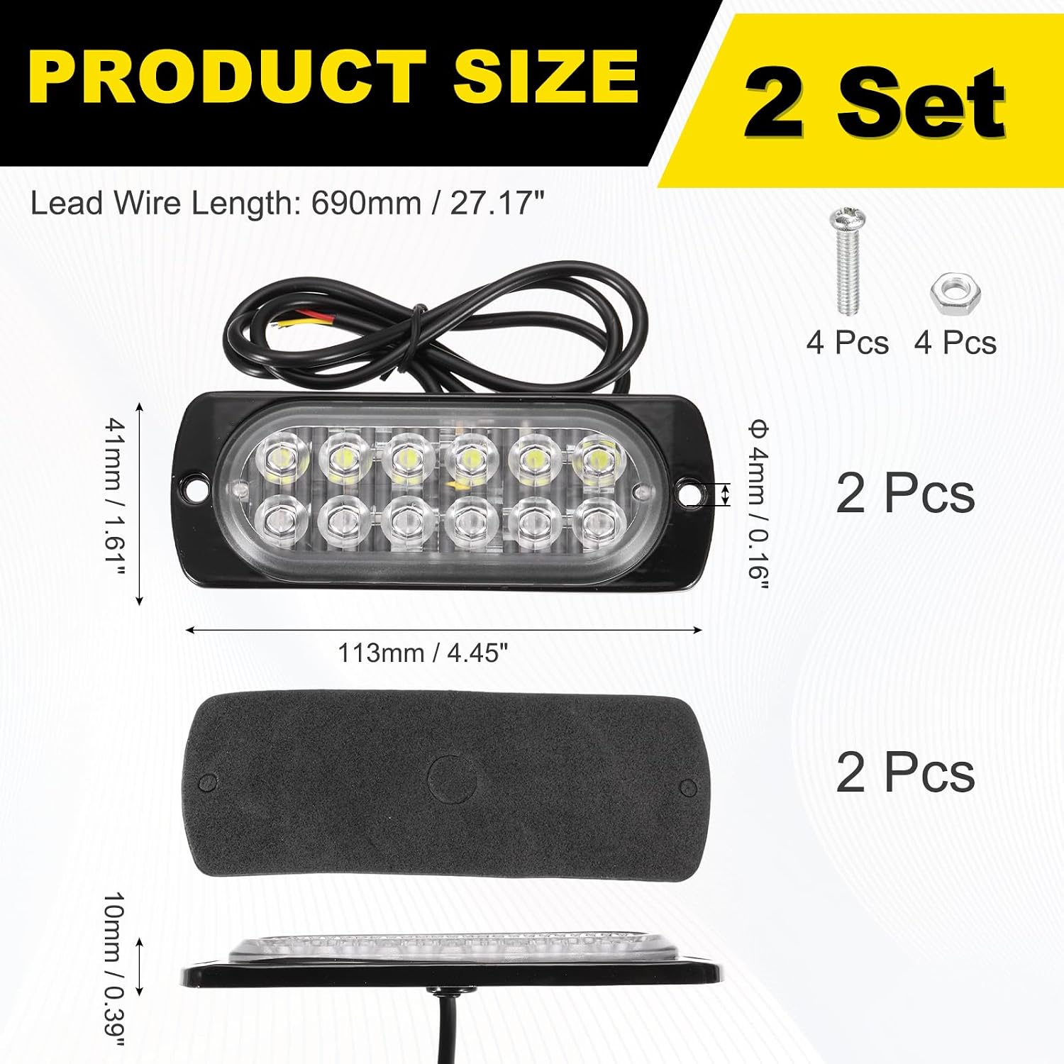 PATIKIL 12-LED Aluminum Strobe Lights, 2 Pack MIni Warning Strobe Lamps Car Truck Slim Flash Light for Vehicle LED Grille Head Warning Lamps, White/Blue